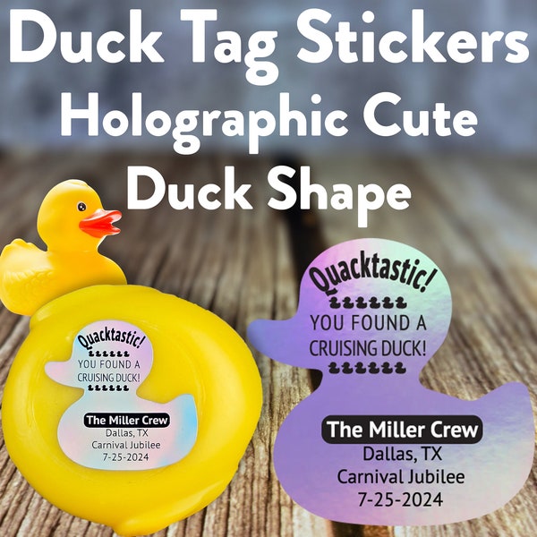 Duck Tag Stickers Duck Shaped Holographic Personalized Carnival Royal Caribbean Disney Cruise NCL Cruising Rubber Duckie Cute Gift
