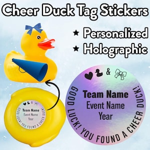 Naklejki Cheer Duck Tag Personalizowane Holograficzne Varsity Spirit Summit All Star Cheer Squad Powodzenia Cheer Duck Bow Prezent dla Mamy Cheerleaderki