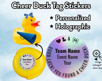 Cheer Duck Tag Stickers Personalized Holographic Varsity Spirit Summit All Star Cheer Squad Good Luck Cheer Duck Bow Cheerleader Mom Gift