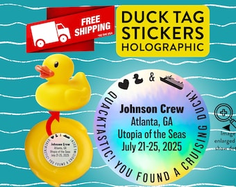 Duck Tag Stickers Personalized Holographic Cruising Duck Tags Carnival Royal Caribbean Disney Cruise NCL Rubber Duckie Cute Gifts For Cruise