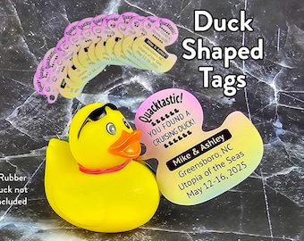 Tag voor cruise-eend in de vorm van een eend Dik gelamineerde elastiekjes inbegrepen Kleurrijke achtergrond Duckie Cruising Essential Ducking-cadeau