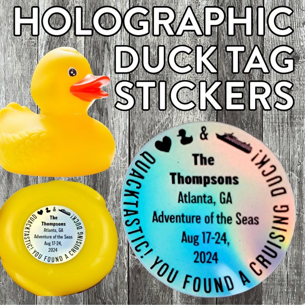 Duck Tag Stickers Personalized Holographic Cruising Duck Tags Carnival Royal Caribbean Disney Cruise NCL Rubber Duckie Cute Gifts For Cruise