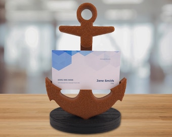 Ships Anchor Business Card Holder | Nautical Themed Desk Accessory | Gift for Travel Agent, Merchant Marine, Navy Sailor, or Naval Officer