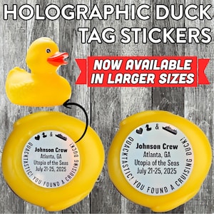 Duck Tag Stickers Personalized Holographic Cruising Duck Tags Large Size Hearts Birthday Theme Rubber Duckie Decal Cruise Essential Gift