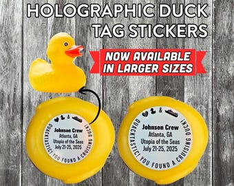 Duck Tag Stickers Personalized Holographic Cruising Duck Tags Large Size Hearts Birthday Theme Rubber Duckie Decal Cruise Essential Gift