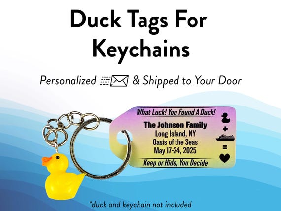 Duck Tags for Small Miniature Keychain Ducks Personalized Thick Laminated What Luck Cruise Essential Tiny Rubber Duckie Tag Gift for Cruiser