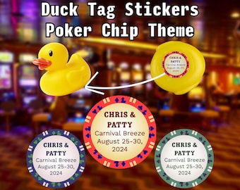 Pegatinas de pato con fichas de póquer, patito de goma personalizado para cruceros de Carnival Royal Caribbean Disney Cruise, imán para regalo de cumpleaños, etiqueta de pato para crucero