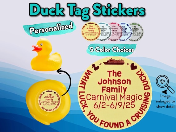 Duck Tag Stickers Personalized Cruise Duck Tag Decals Magnet Duck Tags Royal Caribbean Carnival Disney Cruise Rubber Duck Tags Family Cruise