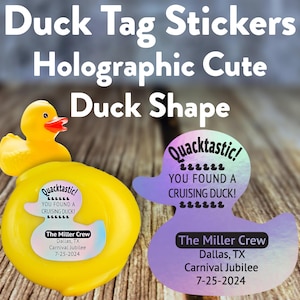 Duck Tag Stickers Duck Shaped Holographic Personalized Carnival Royal Caribbean Disney Cruise NCL Cruising Rubber Duckie Cute Gift