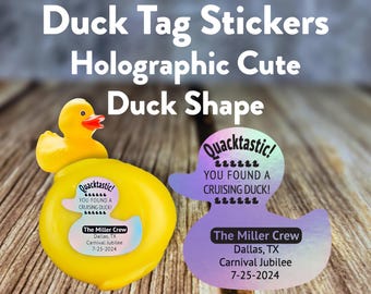 Duck Tag Stickers Duck Shaped Holographic Personalized Carnival Royal Caribbean Disney Cruise NCL Cruising Rubber Duckie Cute Gift