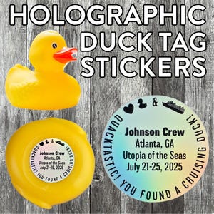 Duck Tag Stickers Personalized Holographic Cruising Duck Tags Carnival Royal Caribbean Disney Cruise NCL Rubber Duckie Cute Gifts For Cruise