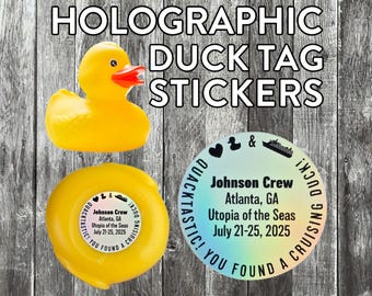 Duck Tag Stickers Personalized Holographic Cruising Duck Tags Carnival Royal Caribbean Disney Cruise NCL Rubber Duckie Cute Gifts For Cruise