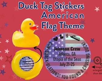 Duck Tag Stickers American Flag Theme Personalized Holographic Rubber Duck Labels Patriotic Cruising Duck Decal Cruise Essential Cruise Gift
