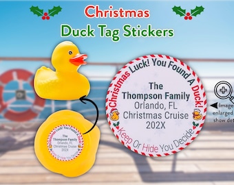 Christmas Cruise Duck Tag Stickers Personalized | Full Color Custom Cruising Duck Label | Holiday Cruise Essential Gift Rubber Duck Tag