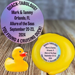 Holographic Duck Tag Stickers Minimalist Design Cruising Duckie Carnival Royal Caribbean Disney Cruise NCL Personalized Gift Custom Decal