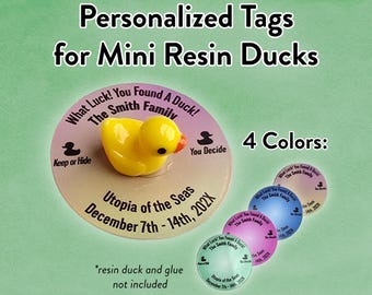 Duck Tags for Mini Resin Ducks | Solution for Tagging Tiny Plastic Ducks | Personalized and Shipped to Your Door | Cruising Duck Tags