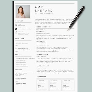 Plantilla de currículum CV Curriculum Vitae con plantilla de carta de presentación, currículum ATS, currículum fácil de leer