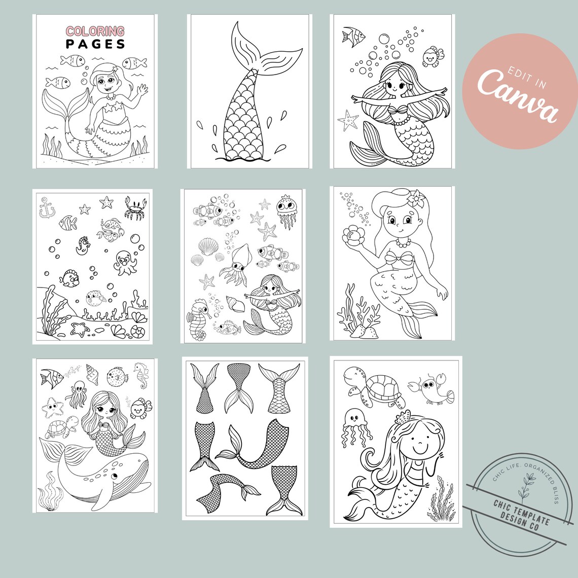 Mermaid Coloring Pages, Mermaid Coloring Book, Printable Coloring Book ...