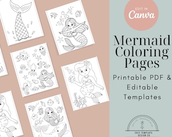 Mermaid Coloring Pages, Mermaid Coloring Book, Printable Coloring Book, Digital Download, Template for Mermaid Birthday Parties