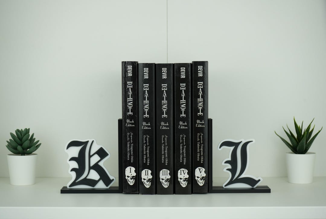 Death Note Bookends Death Note Inspired Bookends - K and L Anime Shelf Decor - Manga ...