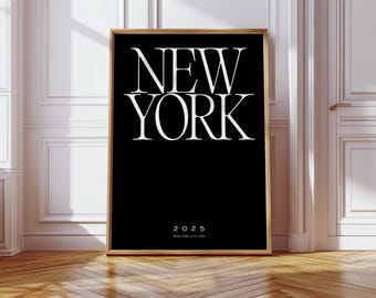 New York City Printable Wall Art – Modern Minimalist Poster, NYC Typography Print, Digital Download, Black and White Travel Art, Decor