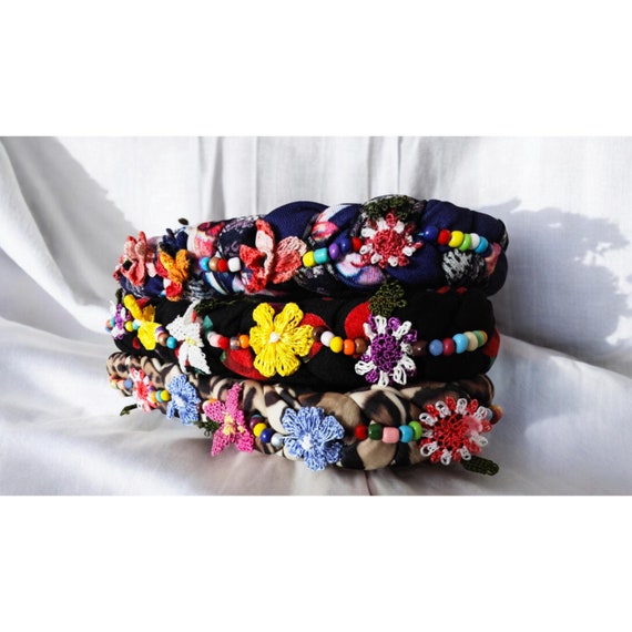 Floral Crochet Headband: Boho Beaded Cotton Hairband - Etsy display picture 2