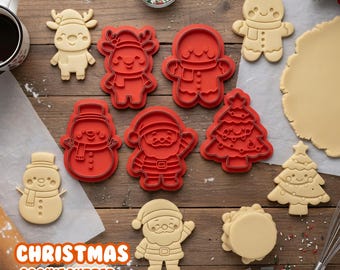 Set de 5 cortadores de galletas navideños / Cortador de arcilla de Año Nuevo / Sello navideño / Papá Noel, reno, pan de jengibre, árbol de Navidad, muñeco de nieve
