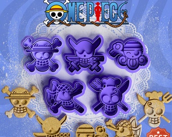 One Piece Cookie Cutter Set of 5 | Luffy Clay Cutter | Anime Cookie Stamp | Pirate Anime | Monkey D. Luffy, Rorona Zoro, Nami, Usopp, Sanji