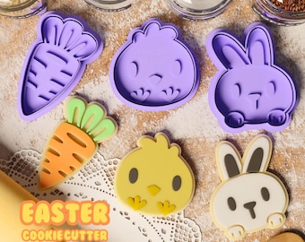 Easter Cookie Cutter & Embosser Set of 3 | Carrrot Bunny Chick | Easter Cookie Stamp