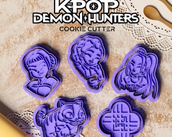 Huntrix Cookie Cutter Set of 5 | Kpop Demon Hunters Clay Cutter | Kpop Cookie Stamp | Rumi, Zoey, Mira, Jinu, Saja Boys, Derpy