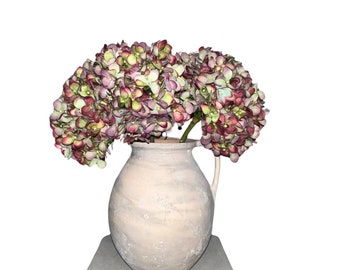 Lifelike Green/Burgundy Hydrangea Large Bloom Luxury Faux Floral Stem