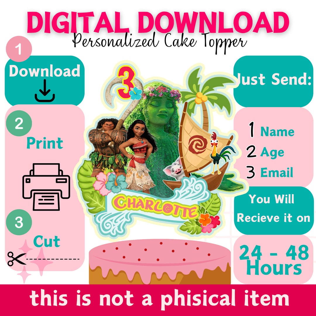 Moana Digital Cake Topper, Printable Moana Cake Topper, Moana Birthday ...