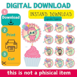 labubu cupcake toppers, labubu party, labubu birthday, labubu cake, labubu printable, labubu png, the monsters labubu