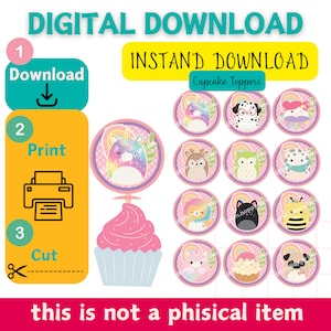 squishmallows cupcake toppers, squishmallows digital cupcake toppers, squishmallows printable cake topper, squishmallows, cute squishmallows