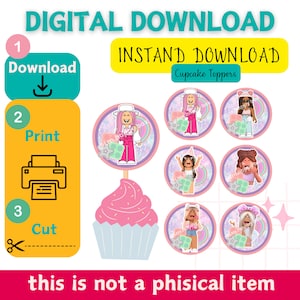 roblox printable cupcake toppers, girls roblox cake topper, roblox cake topper, roblox digital cake topper, roblox girl party, roblox girl
