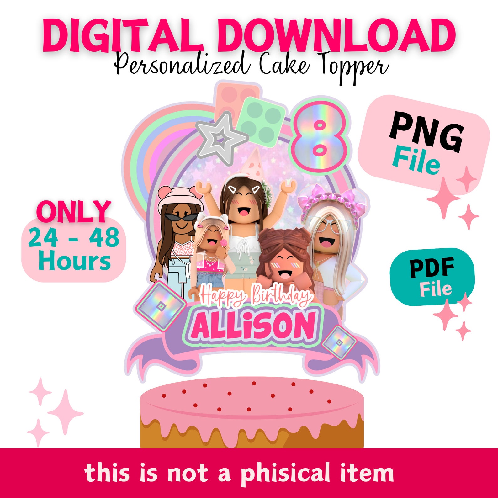 Roblox Printable Cake Topper, Girls Roblox Cake Topper, Roblox Cake ...