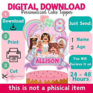 roblox printable cake topper, girls roblox cake topper, roblox cake topper, roblox digital cake topper, roblox girl party, roblox girl theme