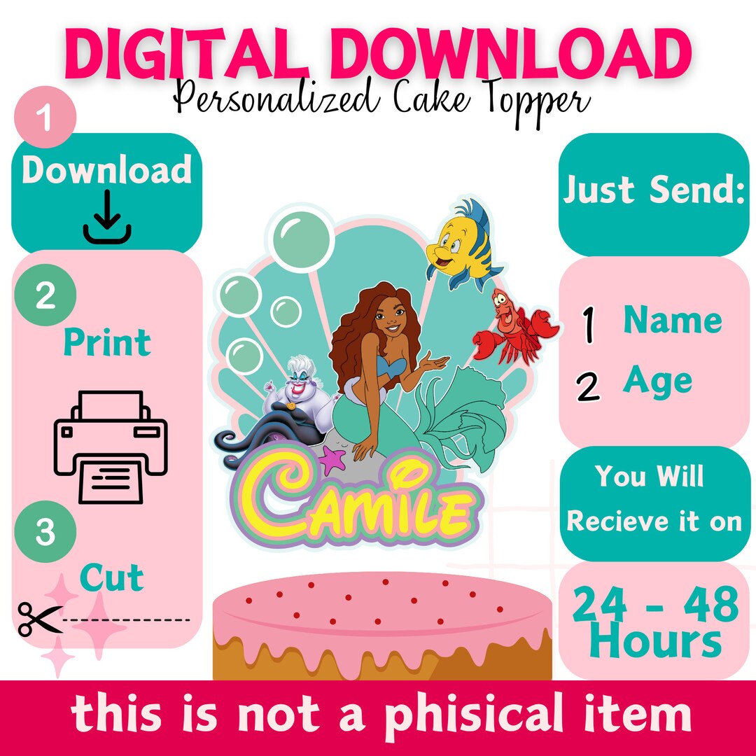 Little Mermaid Cake Topper, Printable Mermaid Cake Topper, the Little ...