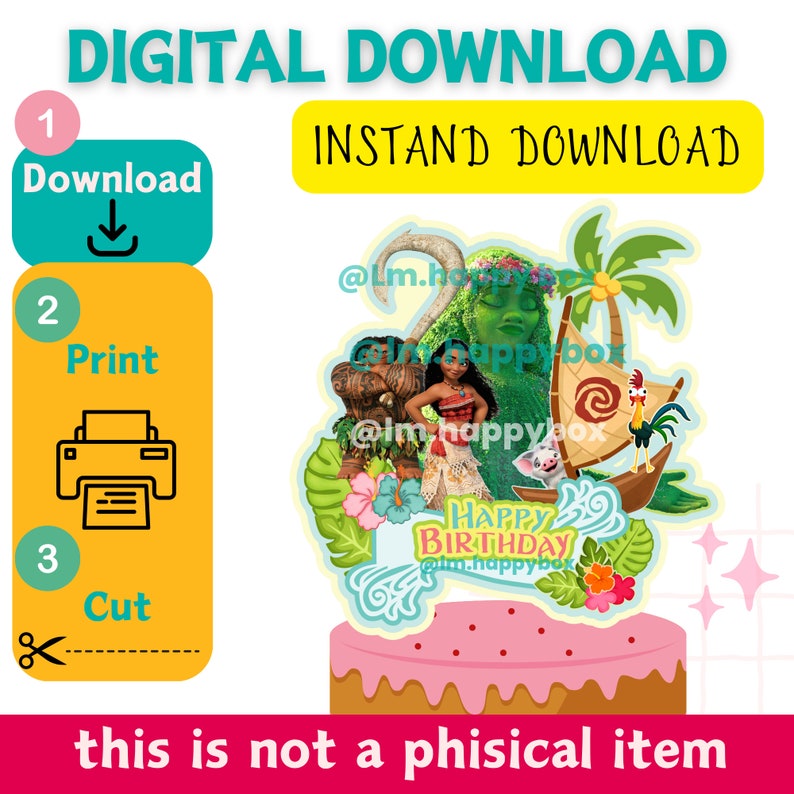 Moana Instand Download, Moana Digital Cake Topper, Printable Moana Cake Topper, Moana Birthday ...