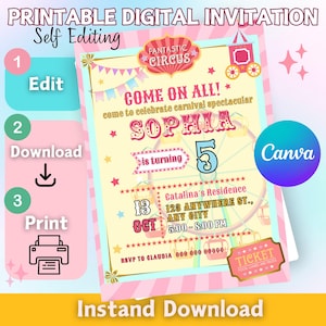 pink carnival invite, pink circus carnival, circus carnival birthday, circus carnival printable, carnival invitation, Carnival Birthday
