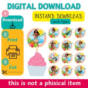 Moana Cupcake Topper, Printable Moana Cupcake Topper, Moana Birthday ...