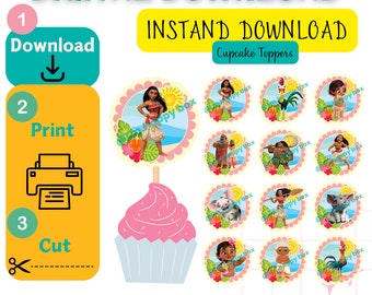 moana cupcake topper, printable moana cupcake topper, moana birthday, moana topper, moana cake, moana cupcake topper, vaiana cake topper
