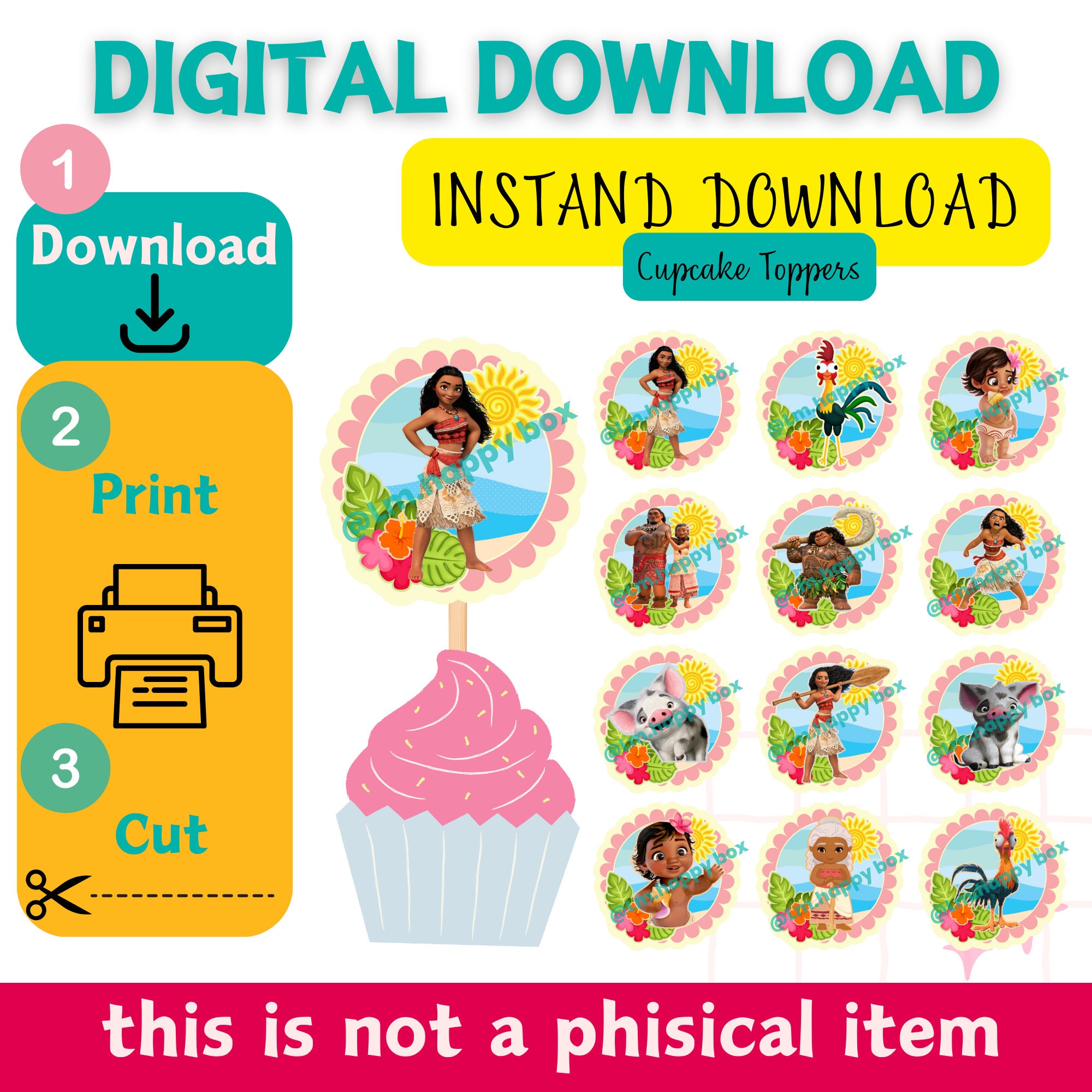 Moana Cupcake Topper, Printable Moana Cupcake Topper, Moana Birthday ...