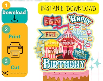 circus digital cake topper, circus tent cake topper, carnival cake decorations, circus theme cake topper, circus cake topper png, printable