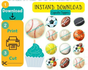 Adorno para cupcakes con temática deportiva, adorno para tarta con temática deportiva, adorno para tarta de fútbol, adorno para tarta con temática deportiva, imprimible