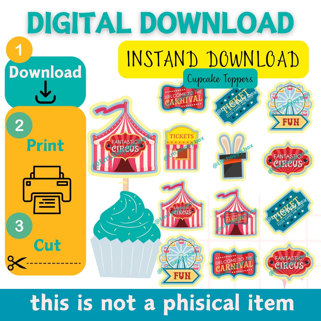 Circus Digital Cupcake Topper, Circus Tent Cupcake Topper, Carnival ...