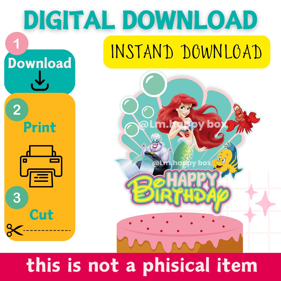 Little Mermaid Cake Topper, Printable Mermaid Cake Topper, the Little ...