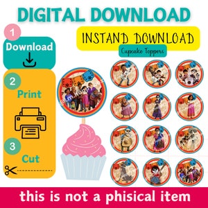 coco cupcake toppers, fiesta cake topper, coco disney cake topper, coco birthday, coco party, digital cake topper, printable cake topper