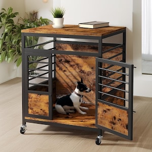 Rustic Dog Crate Furniture, 24&quot; Indoor Dog Kennel, Mid Century End Table, Dog Furniture