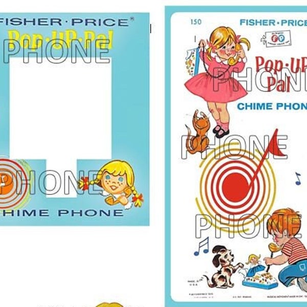 Vintage Fisher Price Reproduction Lithos Stickers Decals for #150 Pop Up Pal Chime Phone CRISP CLEAR